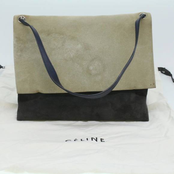 CELINE Shoulder Bag Suede Beige Blue black Auth ar8501 - Picture 12 of 16